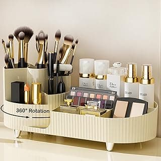Organizador de maquiagem giratório de 360° com suporte de pincel, grande armazenamento de cosméticos giratório para cuidados com a pele, perfumes e loções com 12.06% de desconto por R$ 167,23 na amazon