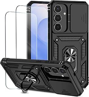 Capa para Samsung Galaxy S25 FE Capinha | com 2 peças de protetor de tela temperado com janela deslizante da câmera e suporte para telefone incluídos - Preto