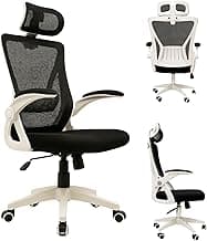 Cadeira de Escritório Ergonômica Giratória, Encosto de Cabeça Ajustável, Estofado Mesh, Tipo Presidente Confortável, Mecanismo de Elevação a gás, Inclinação, Preta e Branca | HYATTO OFFICE | com 47.83% de desconto por R$ 364,70 na amazon