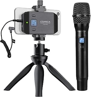 Microfone sem fio para smartphone, comica CVM-WS50(H), microfone de mão para entrevista com telefones iPhone/Android, microfone de gravação profissional para cantar vídeo, vlog, YouTube, TikTok,