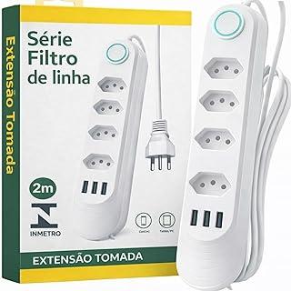 Filtro de Linha Inmetro Premium 2500W com 4 Tomadas 3 Pinos, 3 Portas USB Régua de Energia Bivolt com Cabo Longo, Botão Liga/Desliga e Proteção Elétrica para Casa e Escritório