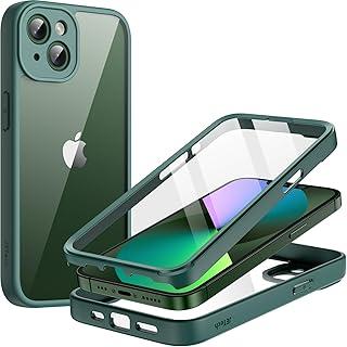 JETech Capa para iPhone 13 6,1 Polegadas com Protetor de Tela de Vidro Temperado Embutido, Proteção Resistente de Corpo Inteiro de 360 Graus, Estojo de Robusta à Prova Choque (Verde Meia-Noite)