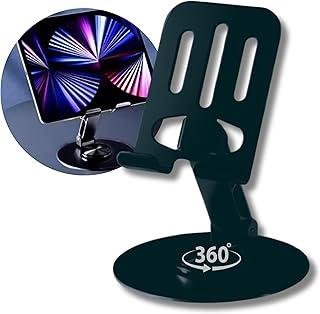 Suporte Universal Celular Mesa Alumínio Base Rotativa 360° Ajustável Dobrável para Smartphones, iPhone, iPad e Tablets Estável e Antiderrapante Premium Metal (Preto)