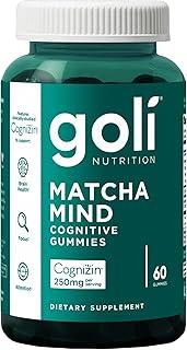 Gomas Mentais Goli Matcha - 60 Unidades - Folhas de Chá Verde em Pó com Cognizin para Foco, Atenção e Saúde do Cérebro, Vegano, Não-OGM, Sem Glúten & Sem Gelatina.