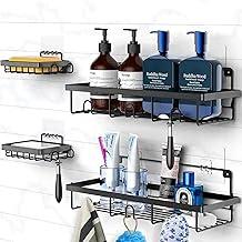 Kit com 4 Suportes, Suporte Para Shampoo Box, Suporte Banheiro Preto, Adesivo, Suporte Banheiro Sem Furo, Também Possível Com Furo