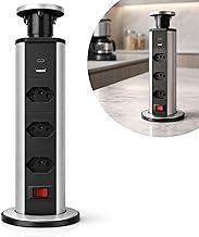 Torre de Tomada de Embutir Multiplug Retrátil com USB-C e USB | 3 Tomadas Padrão Brasileiro (2x 20A + 1x 10A) | Para Bancada e Mesa | Suporta Airfryer e Cafeteira | Cozinha, Escritório e Home Office