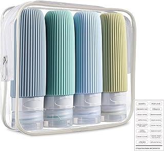 Kit Viagem Frascos, Frasco Viagem Silicone 4 Kit, Para Shampoo Condicionador Creme Cosméticos Hidratante 90ml (Azul e Verde)