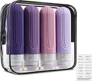 Kit de Viagem Frascos, Kit Viagem 4 Frascos Potes de Silicone para Shampoo, Bisphenol a Free, Leak Proof, Ele Pode Conter Xampu, Creme, Hidratante, Condicionador, 90ml (Roxo e Rosa)