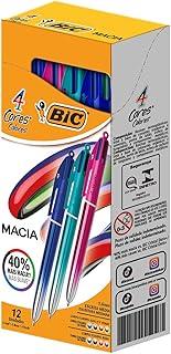 525682 - Caneta Escrita Média Retrátil, BIC, 4 Cores Macia, Corpo Degradê Metálico, 12 Unidades Sortidas