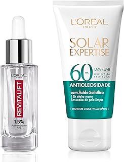 L'Oréal Paris Kit Revitalift Hialurônico Sérum Preenchedor 30ml + Protetor Solar Facial Expertise Antioleosidade FPS 60 25g, Rotina Anti-Idade e Controle de Oleosidade, 2 Itens