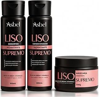 Kit Capilar Liso Supremo Asbel Shampoo Condicionador Máscara Hidratação Profunda com Óleo de Argan e Vitamina E – Reposição Hídrica e Liso Espelhado Pós Progressiva e Selagem 3 Itens