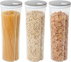 Decolab Kit 3 Pote Dosador Vertical Hermético Tampa Giratória Plástico BPA Free - Para Macarrão, Cereais, Grãos, Condimentos (Cinza)