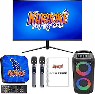 Karaoke Party Box Azul Profissional Completo +Monitor +Caixa De Som +2 Microfones Sem Fio +Catálogo De Músicas Impresso