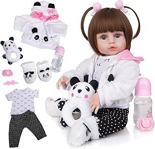 Bebê Reborn Boneca Menina de Silicone Original Pode dar Banho Presentes (Menina Panda 48cm)