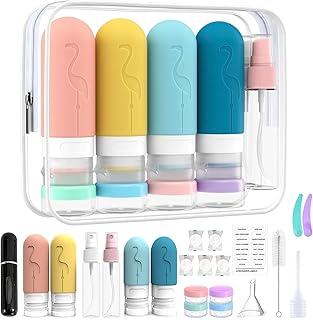 23 Peças Kit Viagem Frascos, Kits Viagem Reutilizável com Capacidade de 30/90 ML, Frascos de Viagem Seguros e à Prova de Vazamentos, Kit Higiene Viagem para Senhora