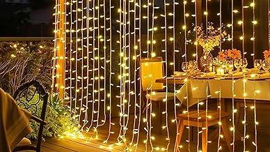 VEDO 220v Luz de LED, 4*2.2 metros 500 LEDs, à prova d'água, luz de cortina USB, fio de cobre, cordão de luz de fada para decoração de quarto 20 luzes de corda, 25 luzes LED por linha（ branca quente）