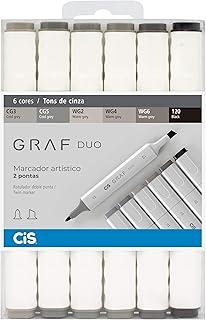 Marcador Artístico 2 Pontas, CiS, Graf Duo, 59.7700, 6 Cores, Tons Cinza