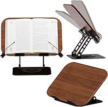 Suporte para Livros de Madeira Ajustável com Base Giratória 360° - Apoio de Leitura Ergonômico para Tablets, Receitas, Partituras e Notebooks - Suporte Dobrável com Clipes Elásticos e Antiderrapante