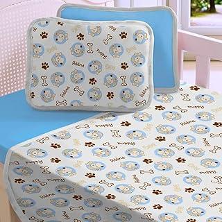 Jogo de Lençol de Berço 3 peças de Malha e com elastico (Azul Cachorrinhos)