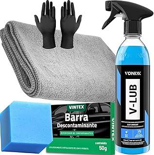 Kit V-lub 500ml Vonixx Lubrificante de Clay Bar + Barra Descontaminante 50g + Pano Microfibra + Luva