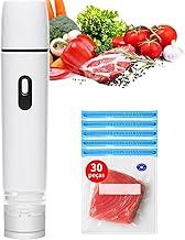 Seladora Vácuo Portátil Automática Bivolt, Kit com 30 Sacos Reutilizáveis para Carnes, Frutas e Legumes, Embaladora a Vácuo Doméstica para Conservar Alimentos Frescos (1 seladora & 30 sacos)