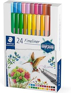 STAEDTLER Caneta Ponta Fina Triplus Fineliner 0.3mm Estojo 24 Cores Sortidas - 334 C24-C - Corpo Ergonômico Triangular – Ideal para Escrita e Bullet Journal