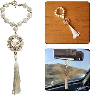 Terço Dezena Retrovisor Carro Divino Espírito Santo Acessórios Bolsa Mochila Oratório (1, 1 Divino - Amora Pérola - Strass Branco)