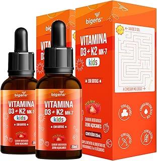 Vitamina D3 + K2 MK-7 Kids, em Gotas, D3 2000UI | K2 100mcg, sabor morango, Biogens, Kit 2x 20ml