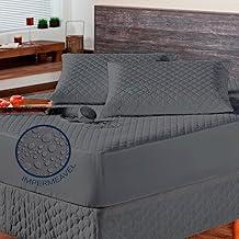 Kit Capa Impermeável Protetora para Colchão + Protetore de Travesseiro Impermeável - 4 Camadas de Proteção - Respirável e Não faz barulho (Cinza, Casal)