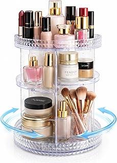 Organizador de Maquiagem Giratório 360° em Acrílico I Porta Cosméticos com Divisórias I Expositor de Batons, Perfumes e Acessórios I Transparente