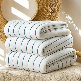 Kit 3 Toalhas de Praia e Piscina Gigantes Altenburg Luxo 160x80 cm – Alta Gramatura Branca com Listras Finas Coloridas (AZUL)