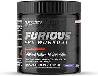 Furious Pre Workout 250g – Pré-Treino de Alta Performance, 2000mg Beta-Alanina, 1200mg Taurina, 1200mg Arginina, 200mg Cafeína, Sabor Uva