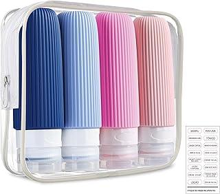 Kit Viagem Frascos, Frasco Viagem Silicone 4 Kit, Para Shampoo Condicionador Creme Cosméticos Hidratante 90ml (Rosa e Azul)