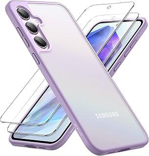 JETech Capa Fosca 3 em 1 para Samsung Galaxy A55 5G, com Protetor de Tela de Vidro Temperado de 2 Pacotes, Case Capinha de Telefone, Fosca e à Prova de Choque com Proteção para Câmara (Lilás)