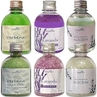 Kit 3 Sais De Banho e 3 Espumas para Banheira Hidromassagem Ofurô Lavanda Alecrim Verbena