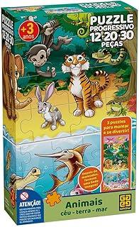 Quebra-Cabeça, Grow, Cartonado, Animais, Céu-Terra-Mar, Progressivo, 12/20/30 Peças, Multicor