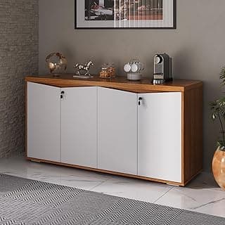 Balcão para Escritório 4 Portas com Chaves Freijó/Branco