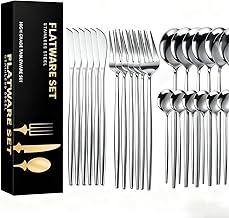 Faqueiro 24 Peças em Aço Inox 416 - Jogo de Talheres Premium com Caixa Litografada, Polido e Espelhado de faca e garfo Conjunto para Mesa Posta e Utensílios de Casa/Restaurante (Prata)
