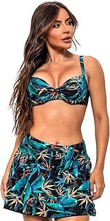 Biquíni Com Saia Saída de Praia Embutida Fixa e Bojo Meia Taça Com Aro Confortável Alta Sustentação (BR, Alfa, M, Regular, Preto)