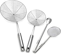 Kit Escumadeira Inox 3 Peças para Fritura I Escumadeira Grande e Média + Pegador com Peneira I Utensílios Cozinha I Vende Mais