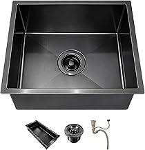 Cuba Gourmet de Cozinha 44x44cm Quadrada Pia de Embutir ou Sobrepor Acompanha Acessórios Premium Aço Inox 304 Escovada Preta Brinovar