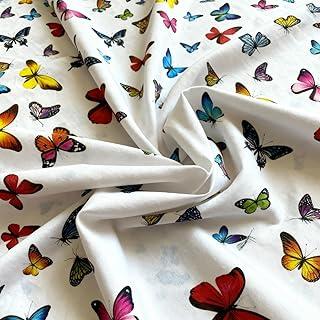 Tecido Percal Liso e Estampado de Algodão 180 Fios, 1 Metro por 2,50m de Largura, 80% Algodão, 20% Poliéster (Borboleta)