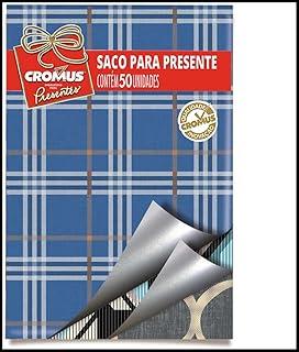 Saco Para Presente Cromus Embalagens Com Acabamento Metalizado E Perolizado Na Estampa Masculino Sortido - Tamanho 30x44 Cm C/ 50 Unidades