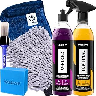 Kit V-Floc Shampoo Neutro Super Concentrado Automotivo + Cera Liquida Protetora Tok Final Vonixx Luva Pano Microfibra
