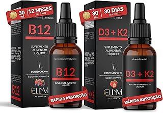 Kit Vitamina B12 + Vitamina D3 + K2 2000 ui Sublingual ELLYM NUTRITION em Gotas Fortalecimento Muscular Ósseo e Nervoso