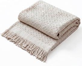 Decolab Manta para Sofá em Algodão com Franjas Artesanais | Cobertor Decorativo para Sofa, Poltrona e Cama | Estilo Boho Chic (Branca-Cru)