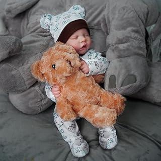 Bebê Reborn Menino Boneco Realista de Silicone 48cm Olhos Azuis Pode Tomar Banho (Menino Urso)