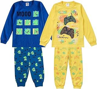 Kit 2 Pijamas Infantis Menino 100% Algodão – Conjunto Blusa Manga Longa + Calça – Tamanhos 1 ao 8