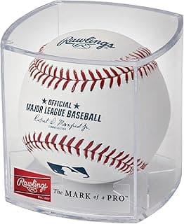 Bola de Beisebol Rawlings of Major League Baseball 2021 (MLB), com caixa de exibição (ROMLB-R), branco/vermelho/azul marinho