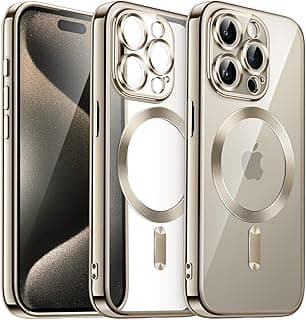 JETech Capa Claro Macia para iPhone 15 Pro 6,1 Polegadas, Proteção Total da Lente da Câmera, Compatível com Carregamento Sem Fio MagSafe, Case de TPU Galvanizada à Prova Choque (Titânio Natural)